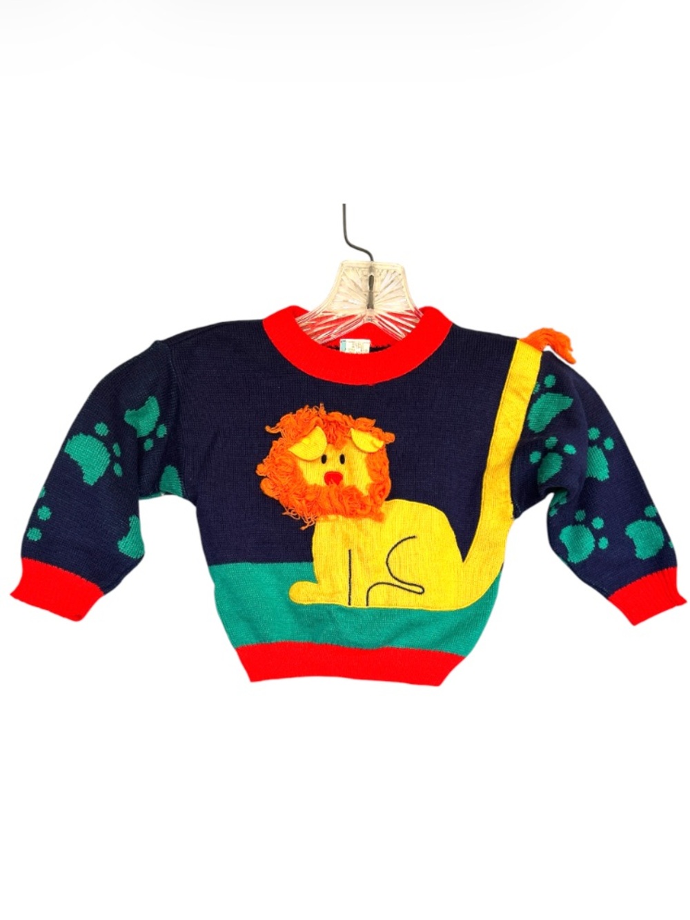 Vtg Baby Sweater Lion toddler 18 Months Colorblock Novelty Retro Kids 80s 90s
